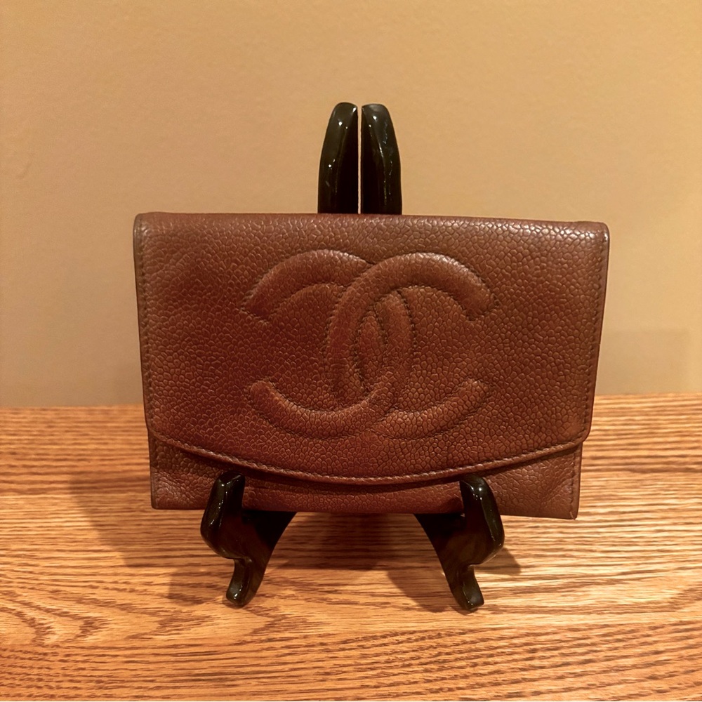 CHANEL Caviar Flap Light Golden Brown Wallet w/Dust Bag